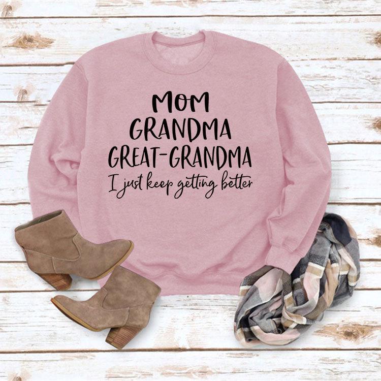 "European & American Fashion Grandma Letter Long-Sleeve T-Shirt, Autumn/Winter, Plus Size"