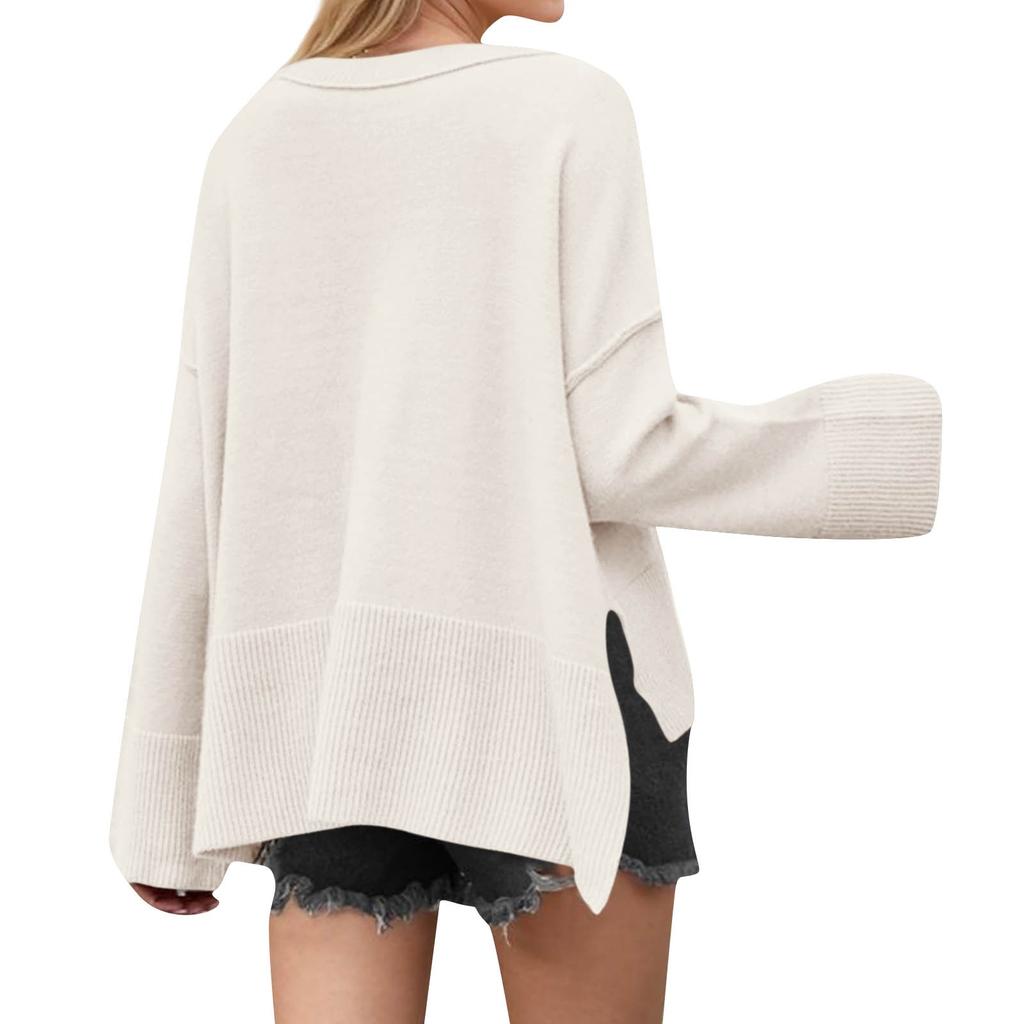 Women's Solid Color Round Neck Bell Sleeve Pullover Knitwear Fashion Short Sweater