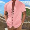 2023 Men's Retro Cotton Linen Short Sleeve Stand Collar Shirt