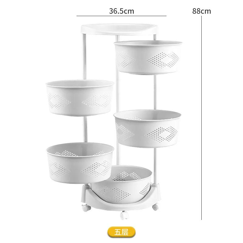Kitchen Rotating Storage Rack Shelves Organizer Vegetable Rolling Storage Cart Fruit Basket Convenient Vegetable Storage Baskets