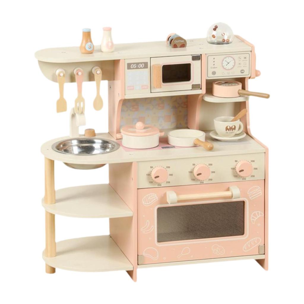 Wooden Kitchen Set Toy Accessories Kids Play Pretend Chef Cooking for Ages 3-8