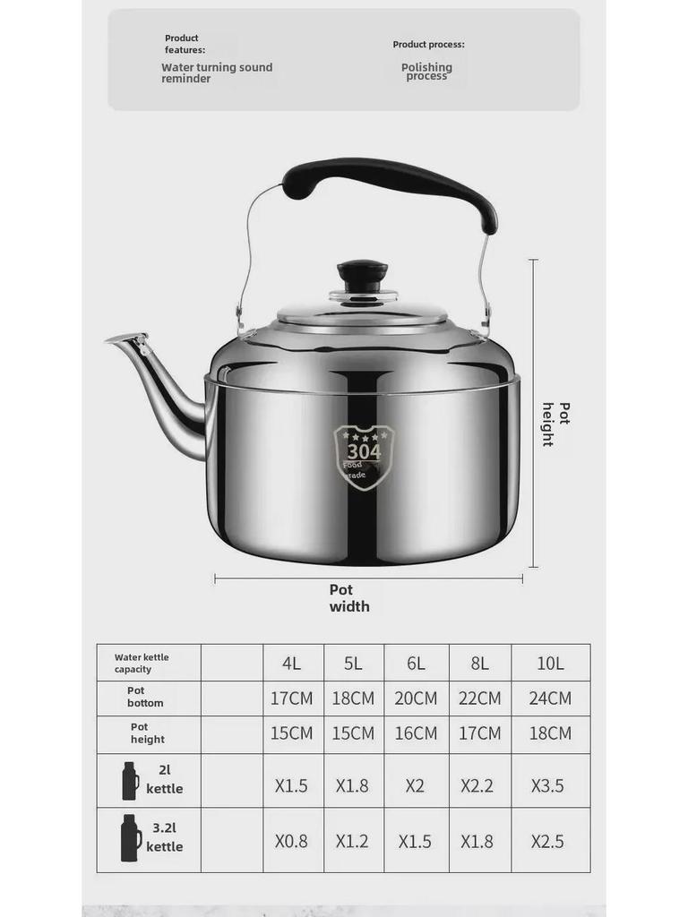 Bollitore in acciaio inossidabile 304 di grande capacità per la cottura domestica, a gas e a induzione