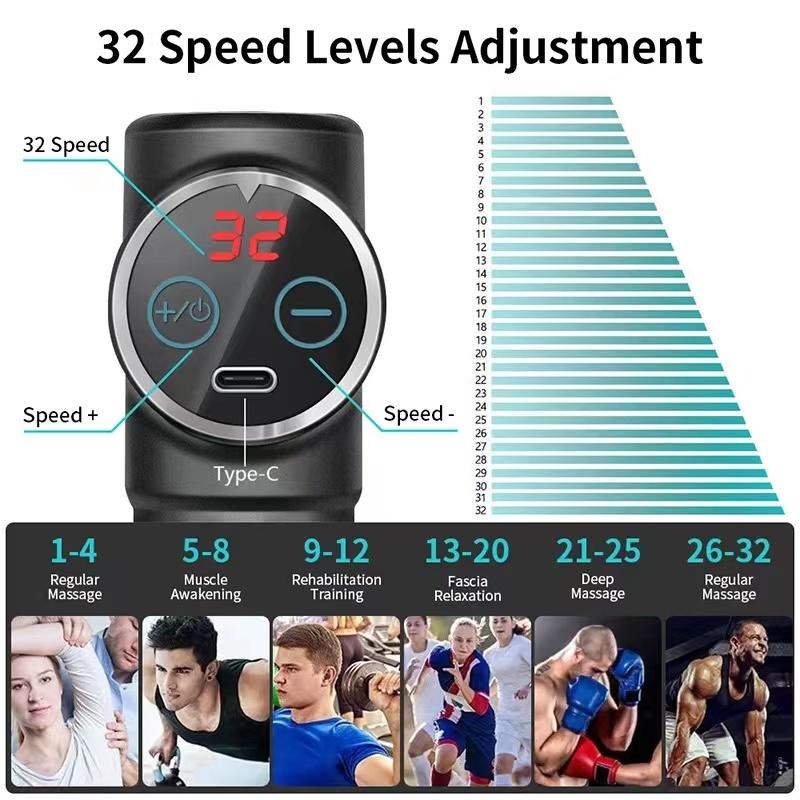 32 Speed LCD Body Massge Gun Vibration Neck Massager Portable Fitness Device For Body Neck Arm
