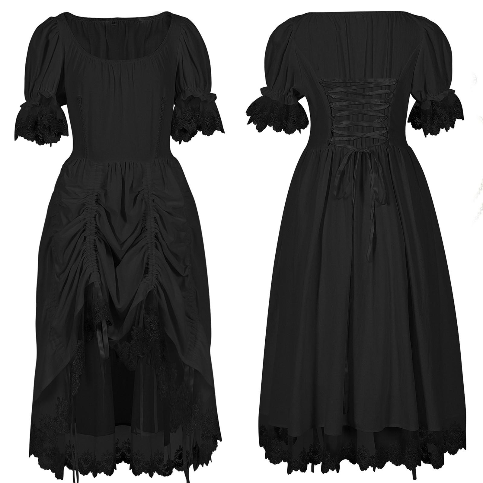 

Женское кружевное платье с коротким рукавом, многослойное платье с высоким низким подолом, готический костюм для косплея L чёрный