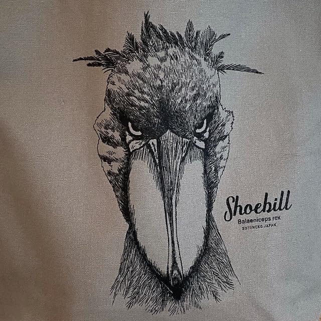 SOTONEKO JAPAN Tote Bag, Shoebill Design, Shoulder Bag, A4 Size, Vertical, Gusseted, Cotton, Men'sWomen's, Gray, Line Art Illustration