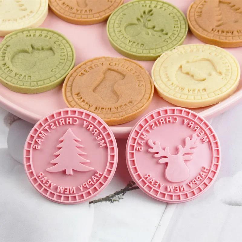 2025 New 9Pcs/set 3D Christmas Cookie Tools Santa Snowman Tree Elk Cookie Mould Stamp Xmas Decor Baking Tools YUZI