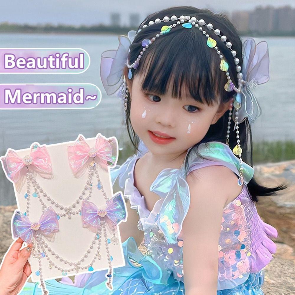 

Русалка Принцесса Бантом Заколка Для Волос Жемчужная Шпилька Новый Головной Убор Девушка