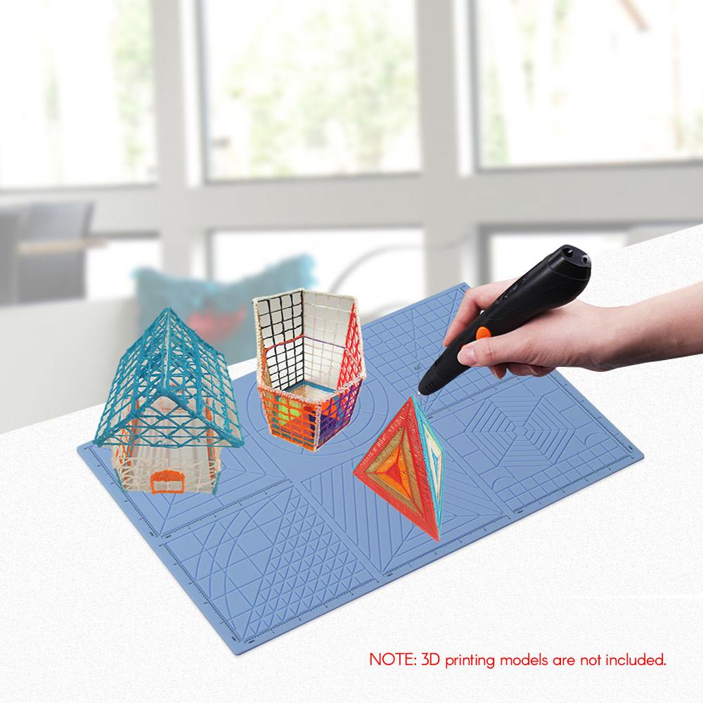 Multi Purpose 3D Printing Pen Template Soft Silicone Mat 3D Drawing Templates Copy Board with 2PCS Fingerstalls