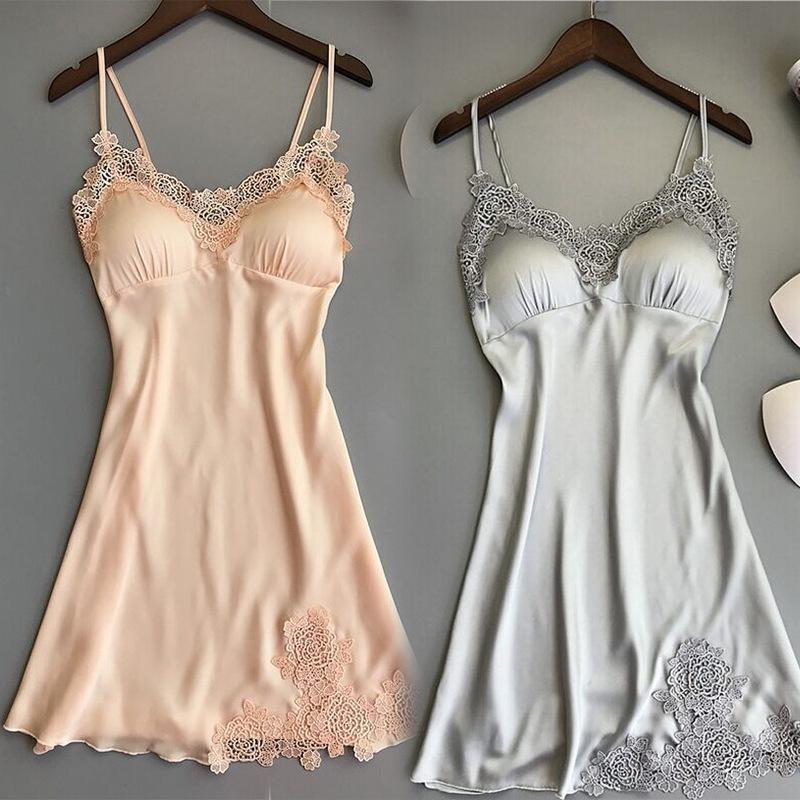 Black Lace Padded Camisole Nightgown - Sexy Hollowed-Out Sleepwear for Summer Nights