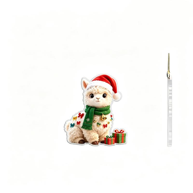 Christmas Alpaca Hanging Ornaments 2D Flat Acrylic Adorable Festive Decor for Kids Xmas Gift Holiday Party