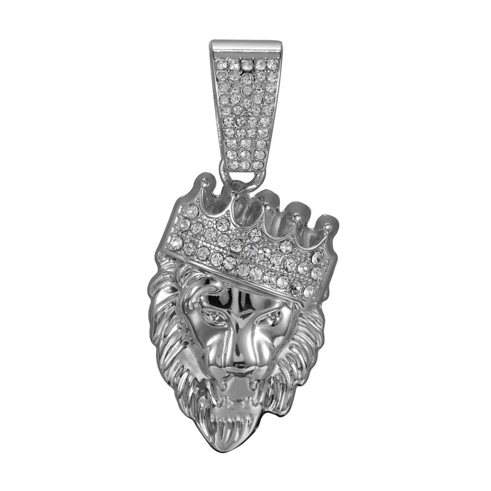 Men's Hip Hop 3D Crown Lion Head Pendant Necklace, with 13mm Cuban Chain  Animal Lion Head Rock Necklaces Fashion Punk Jewelry