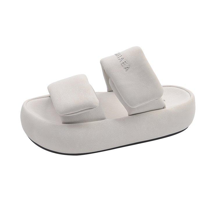 Thick-bottomed Heightening One-word Slippers for Women's 2025 Summer New Fashionable Outer Wear Non-slip and Shit-stepping Velcro Cool Slippers
