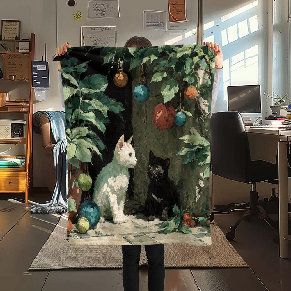 Leaf Cats  Print Flannel Blanket, High Quality Comfortable for All Seasons, Home Decor, Warmth and Comfort