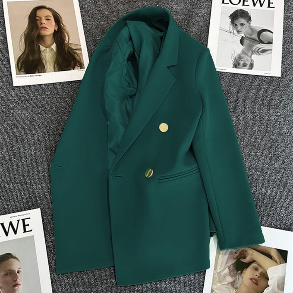 Women's Notched Collar Long Sleeve Blazer Loose Fit Casual Office Jacket Solid Color Single Breasted Pocket Outerwear