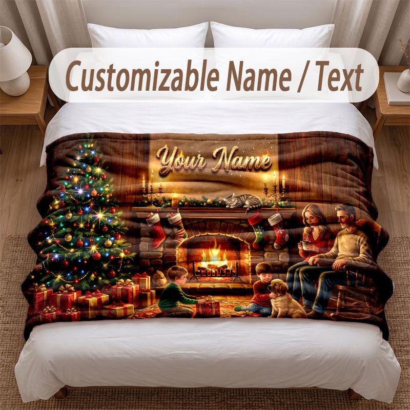 Christmas Theme Soft Blanket Personalized Custom Name Text Print Warm Blanket Home Sofa Bedroom Decor