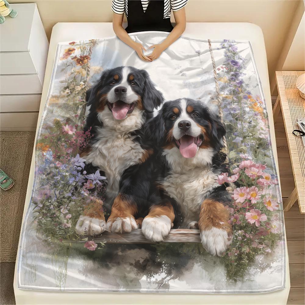 Süße Berner Sennenhund-Muster Flanelldecke, Hohe Qualität, Bequem für alle Jahreszeiten, Heimdekoration, Wärme und Komfort, Perfekt für Geschenke.