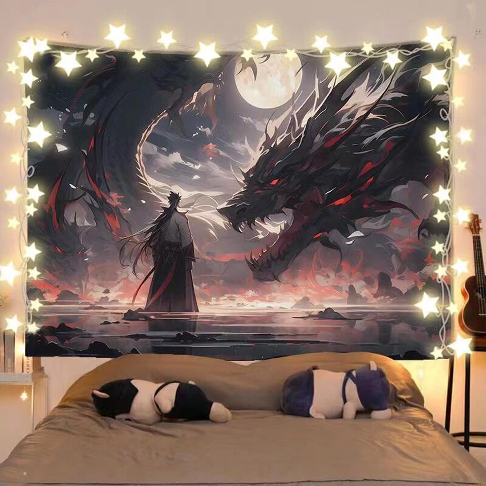 New Chinese Style Illustration Tapestry Wall Hanging for Bedroom Headboard  Wall Decor