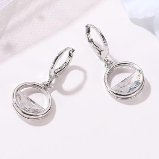 Women Cubic Zirconia Hollow Round Pendant Necklace Huggie Earrings Jewelry Gift