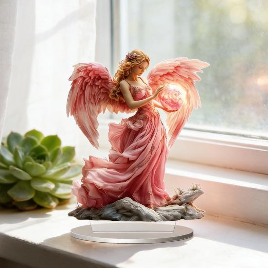 Prayer Angel Table Sign 2D Flat Acrylic Angel Desktop Ornament for Tabletop Shelf Entryway