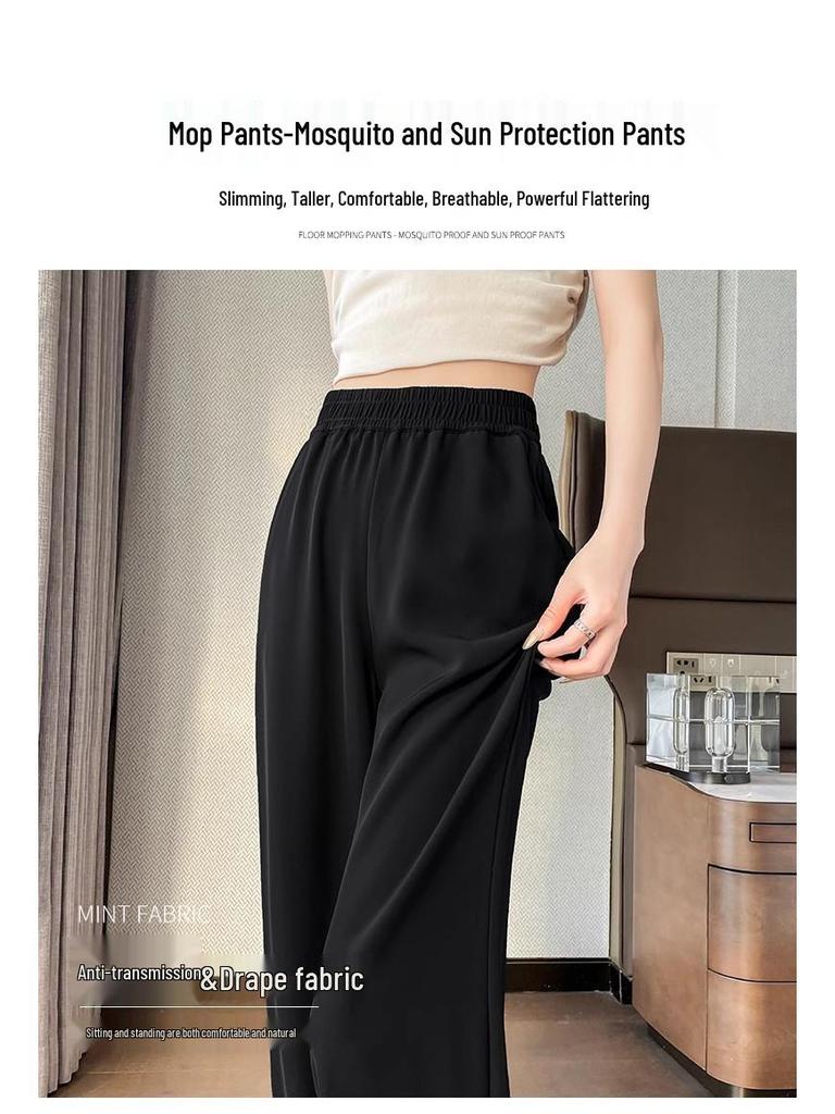 Women's Summer High-Waisted Black Wide-Leg Floor-Length Pants