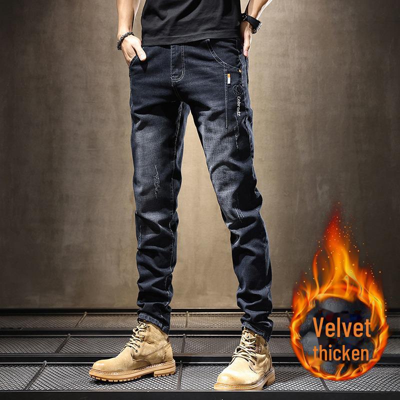 Pánské zimní 2023 sametové strečové džíny s rovnými nohavicemi