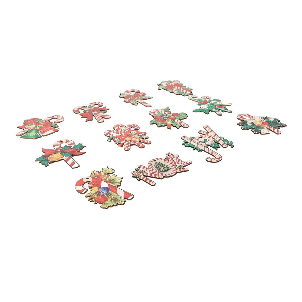 36pcs Xmas Candy Cane Hanging Decorations Cute Patterns Bright Colors Wood Candy Hanging Ornaments F