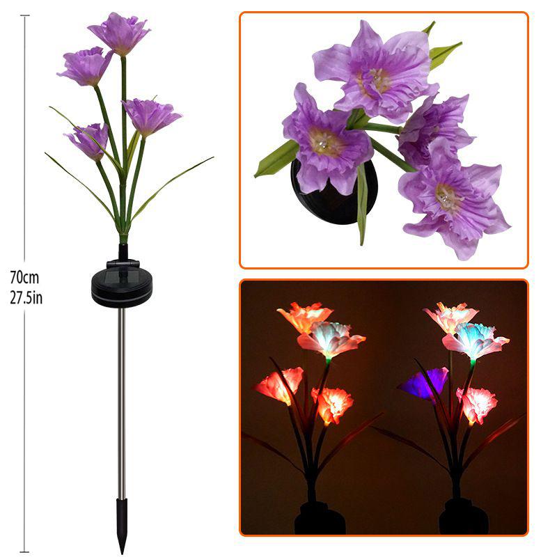 4 Heads Solar Flower Light White/Purple/Yellow Daffodil LED Light Garden Decorative Lawn Lamp RGB Changeable Landscape Lights