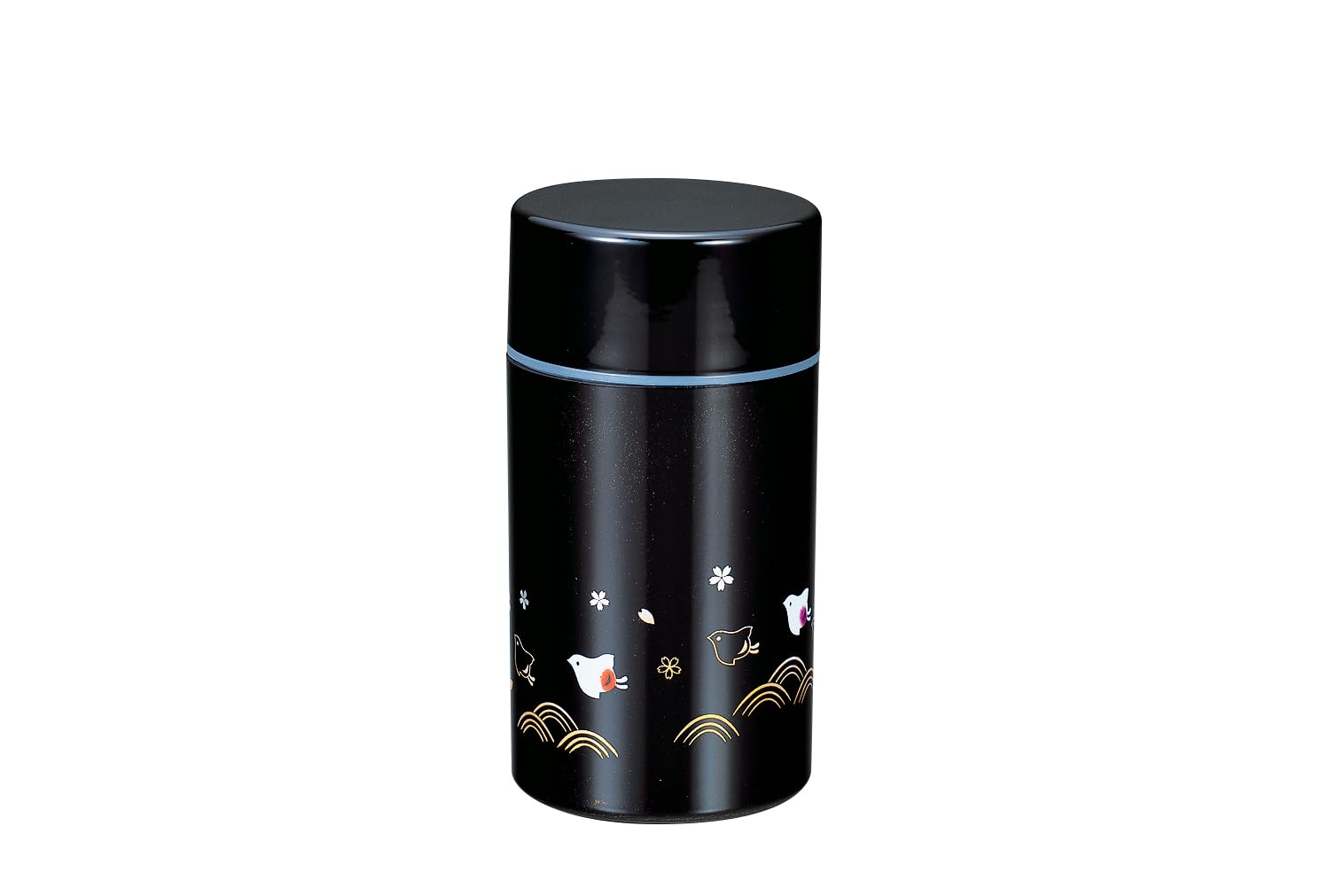 

Nakatani Brothers Company Yamanaka Lacquerware Large Tea Caddy, Black, Plover Pattern, 37-3414