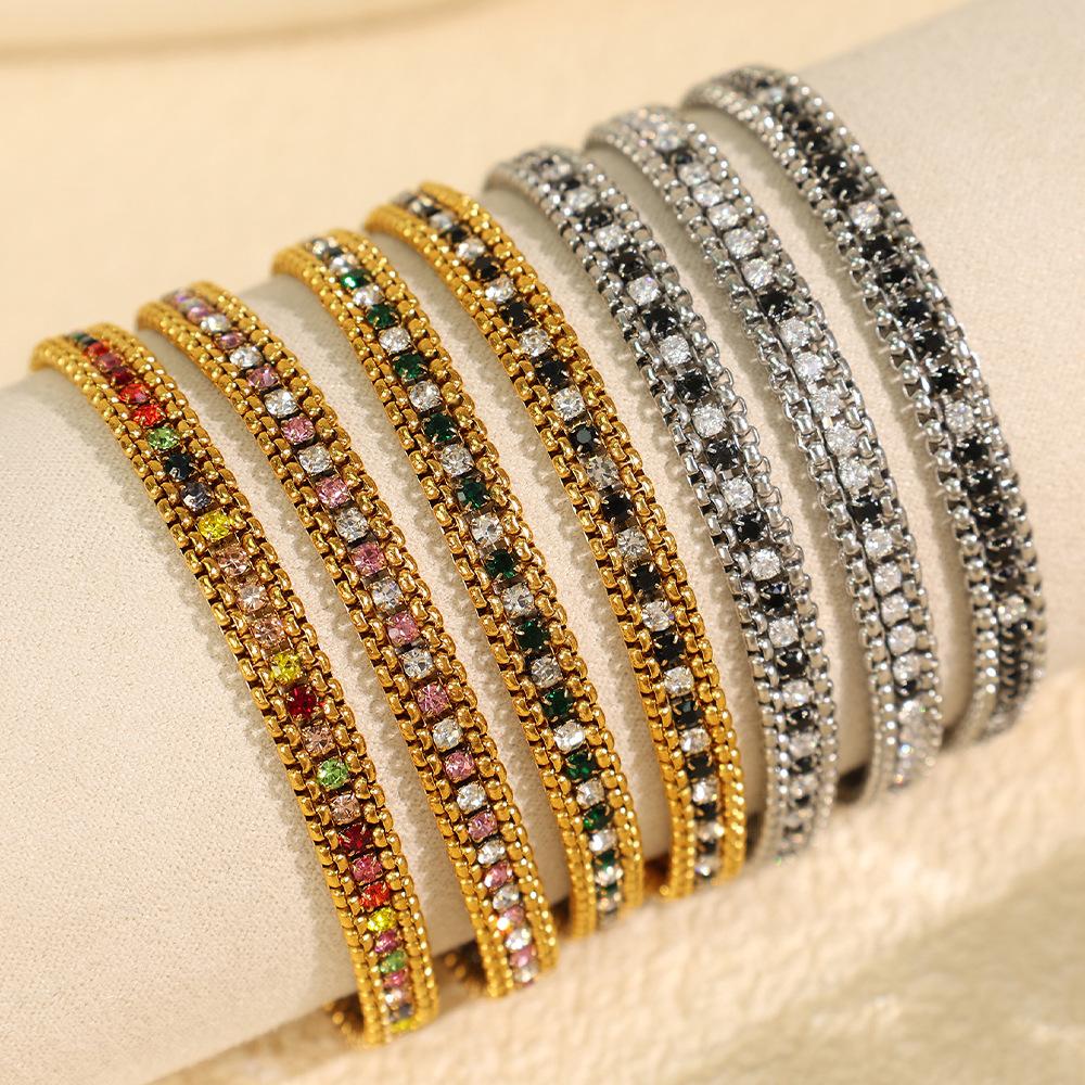 Fashion Creative Retro Personality Color Diamond-Encrusted Multi-Layer Wide-Sided Chain Bracelet Women'S Simple Retro Temperament Jewelry Women