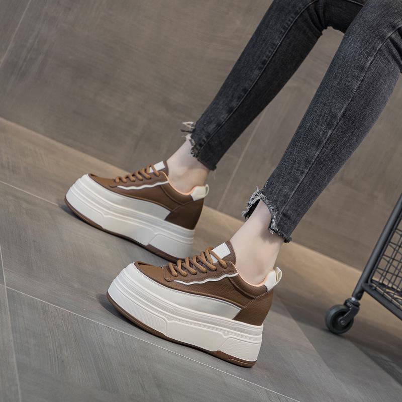 2026 Spring White Platform Wedge Shoes - Hidden Heel Casual Women's Sneakers with Thick Sole and Velvet Style