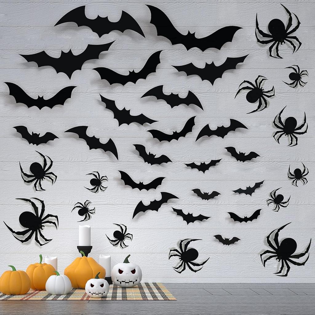 12Pcs Black Bat 3D Wall Stickers For Home Room Decoration Party Door And Window Halloween Supplies Decor Hanging Christmas Decor