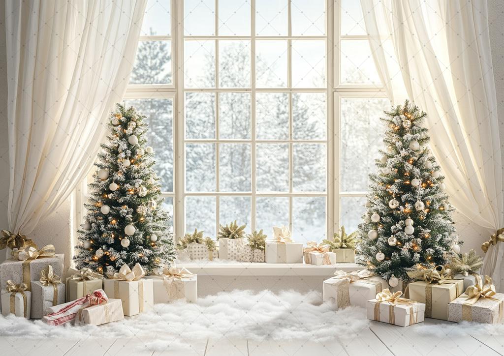 Christmas Home Decoration Background Xmas Tree Toy Gift Winter Window Family Kids Party Christmas Photography Backdrop