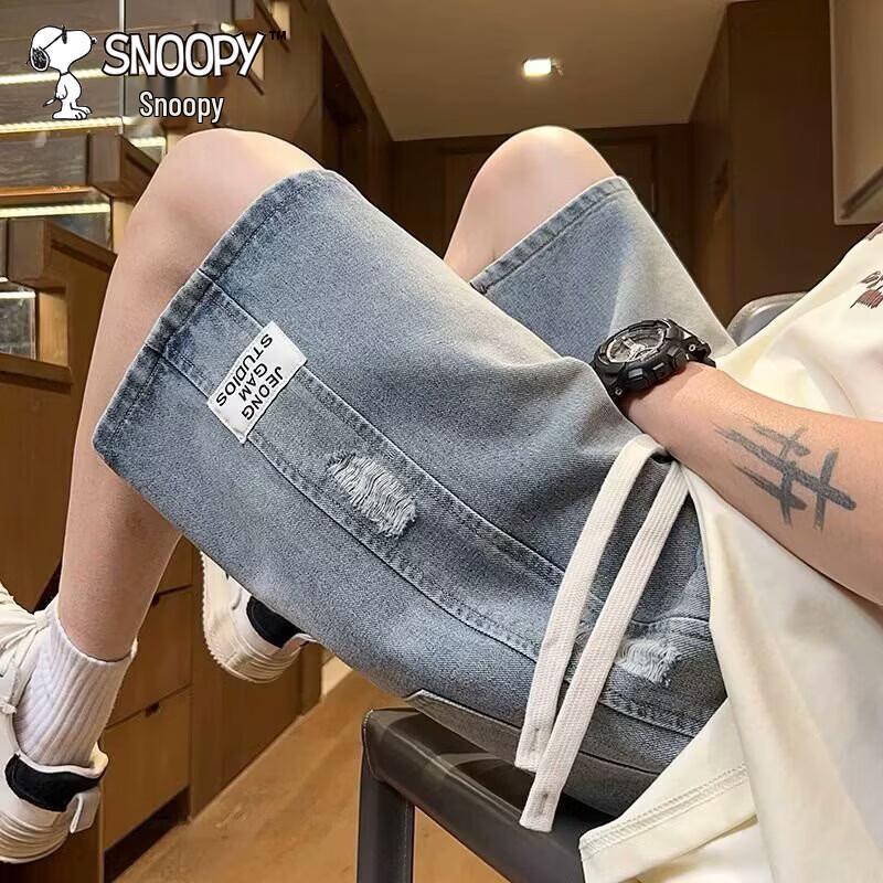 

SNOOPY Men s Summer Loose Fit Denim Shorts L