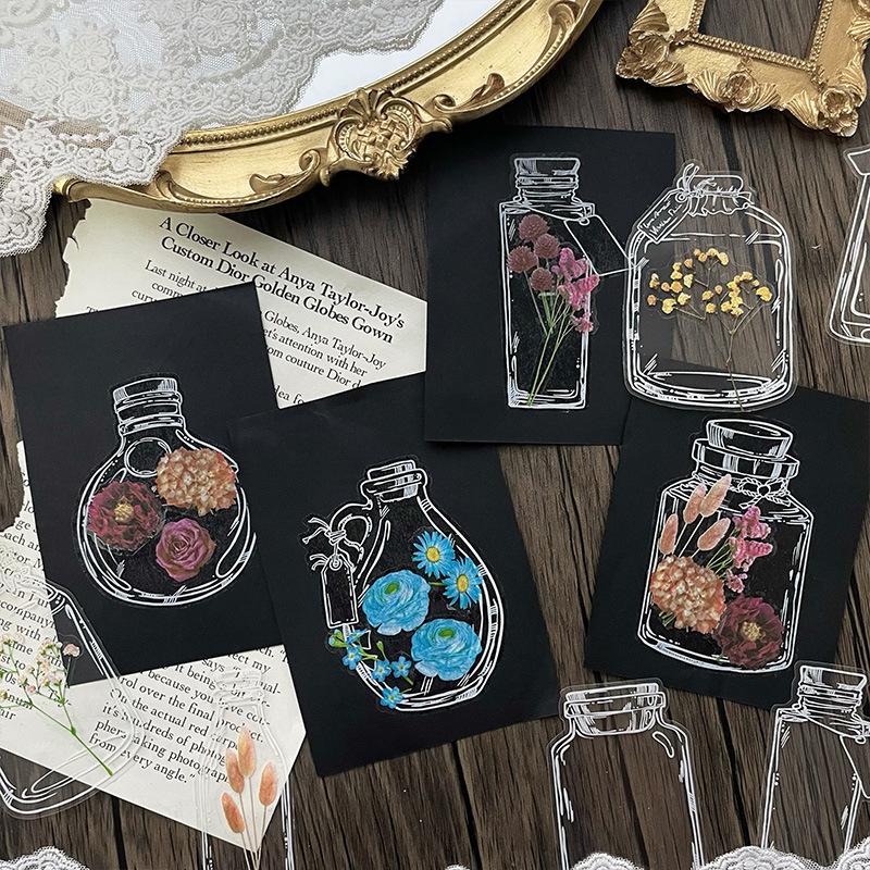 1pack/30Pcs Ins Style Transparent Glass Bottle Stickers, DIY Handmade Album Scrapbooking Decorative Supplies
