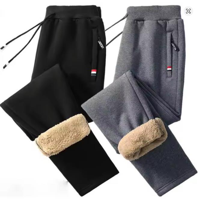 Winter Men's Cotton Tight Track Pants Fleece-Lined Thick Lambskin Knitted Sweatpants Casual Pants Men's Factory Direct Supply
