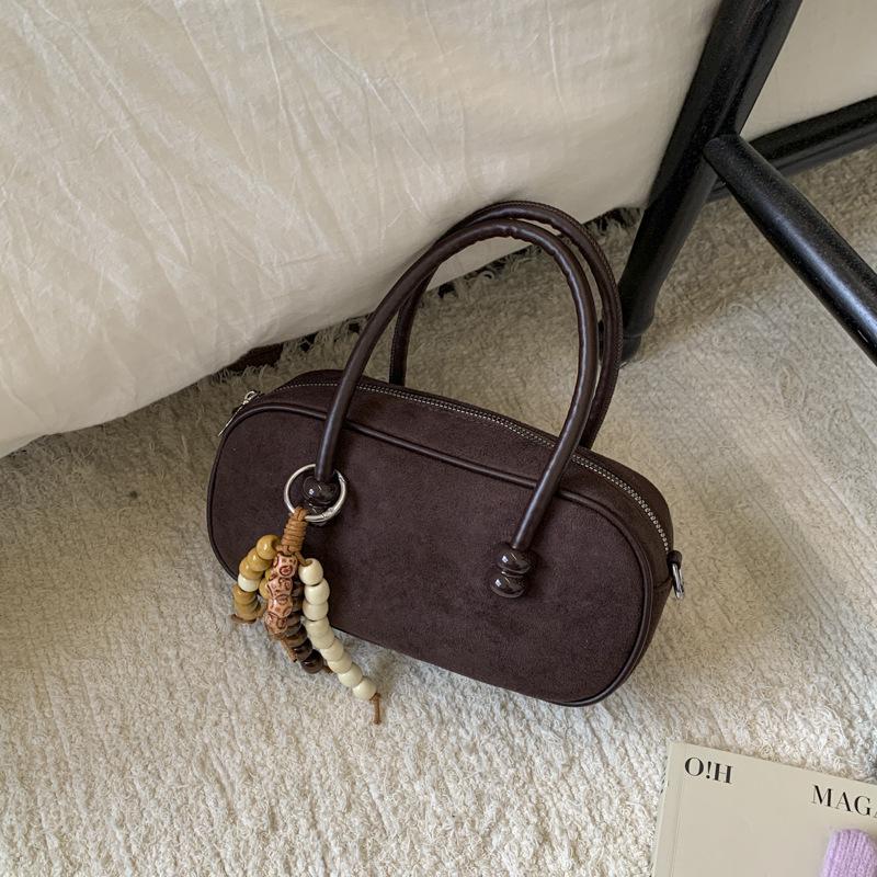 2025 Niche Suede Solid Color Boston Bag: Stylish Versatile Women's Crossbody & Shoulder Handbag