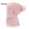 Passamontagna Invernale per Uomo e Donna, Passamontagna Antivento, Cappello Maschera da Sci a Maglia, Cappello a Maglia Foderato in Pile con Scaldacollo Scalda Teste, Pompon, Accogliente Freddo