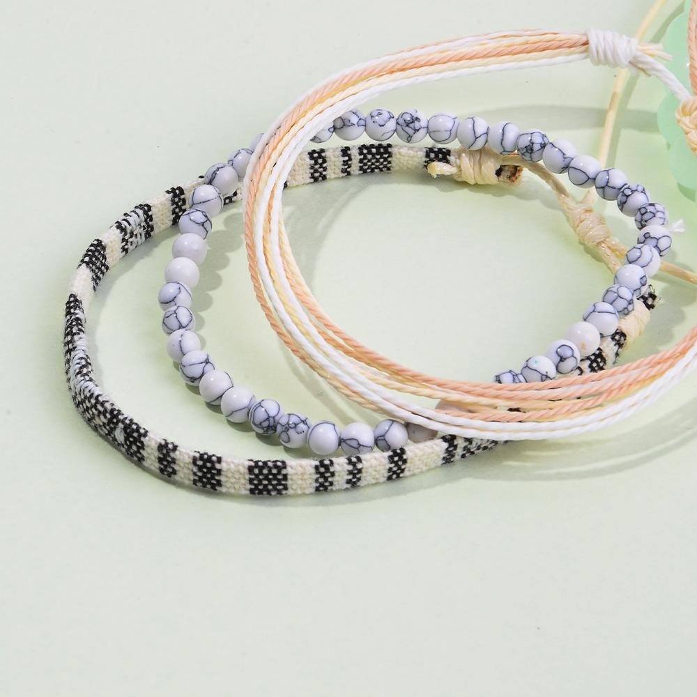 3pcs/set Men's Braided Bracelet Set, Natural Stone Couple's Bracelet, Bohemian Ethnic Cotton and Linen Hand-woven Bracelet