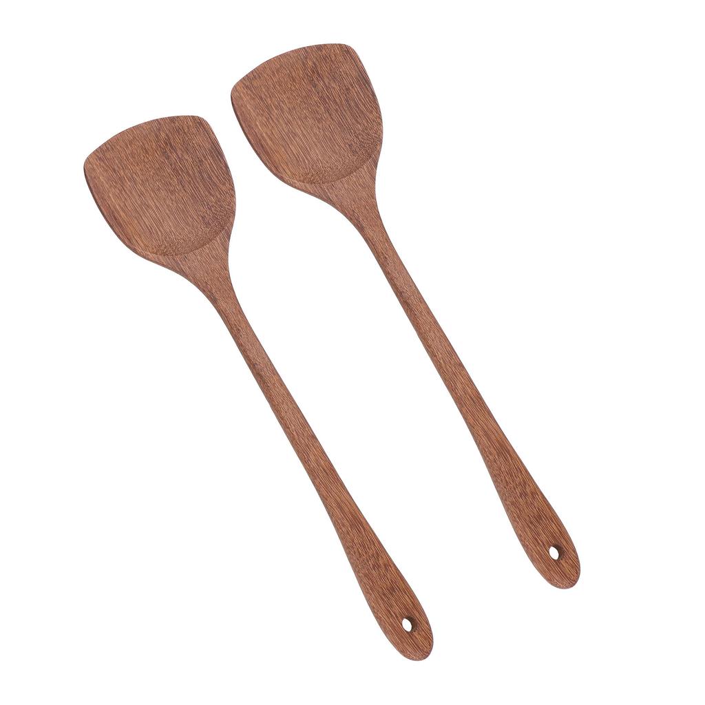 2pcs Wooden Spatula Household Hanging Long Handle Flat Wooden Spatula for Mixing and Turning38.5cm   15.2in