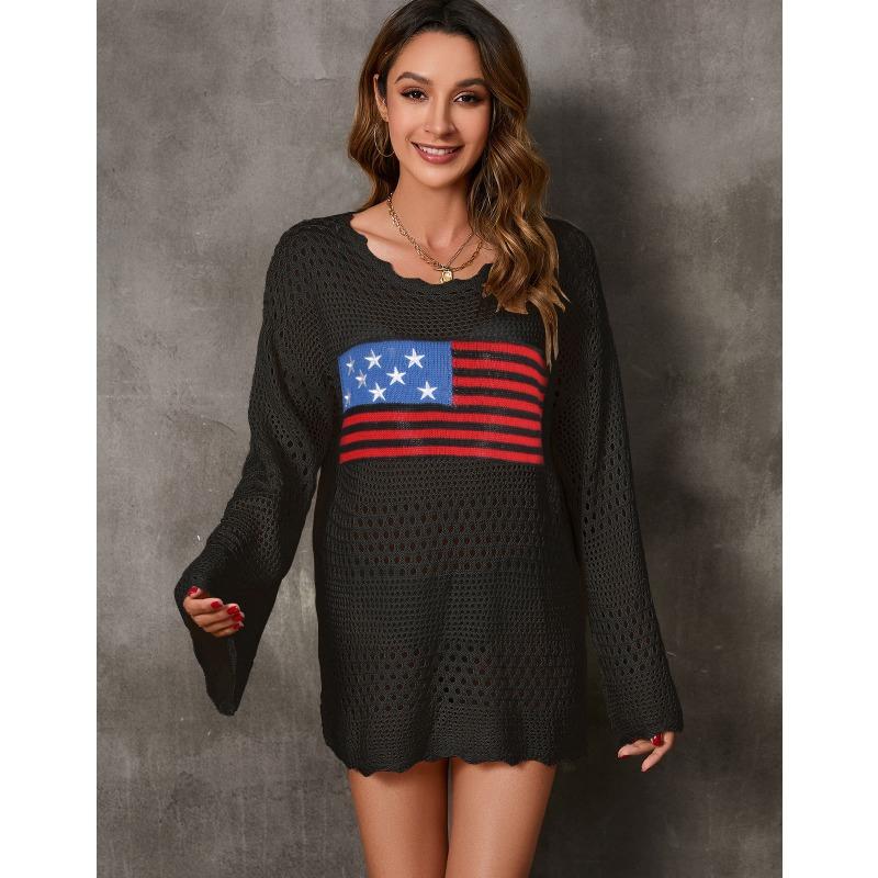 

Женский осенне-зимний повседневный свитер с круглым вырезом и принтом XL чёрный