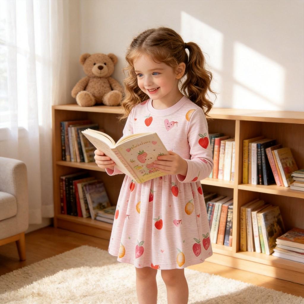 Girl Dress With Cartoon Animal Prints And Cotton Fabric For Autumn Winter