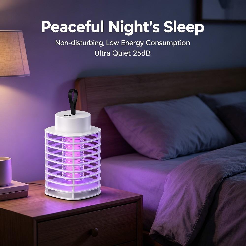 USB Rechargeable Silent Mosquito Killer Lamp, Portable Electronic Insect Trap for Indoor Bedroom Outdoor Camping Pest Control Light