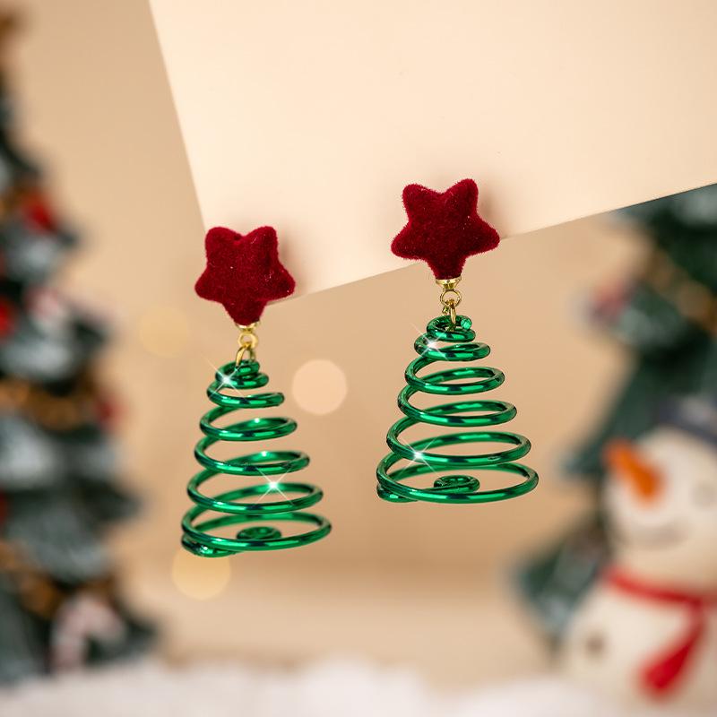 

Red Velvet Christmas Dangle Earrings for Women - Silver, High-End Style, Autumn/Winter 2024 зелёный