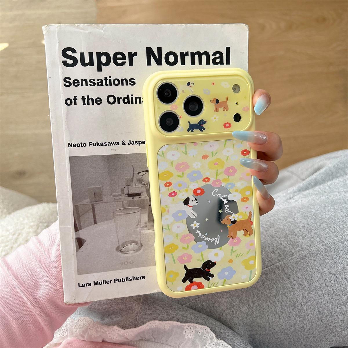 Cartoon Floral & Dog iPhone 15/Pro Max Case, Drop-Proof iPhone 15 Pro