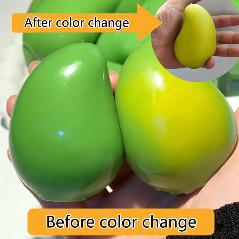 Handmade Crispy Mango Stress Ball Squeeze Toy, Color-Changing Mango Squishy Fidget Ball, ASMR Sensory Stress Toy
