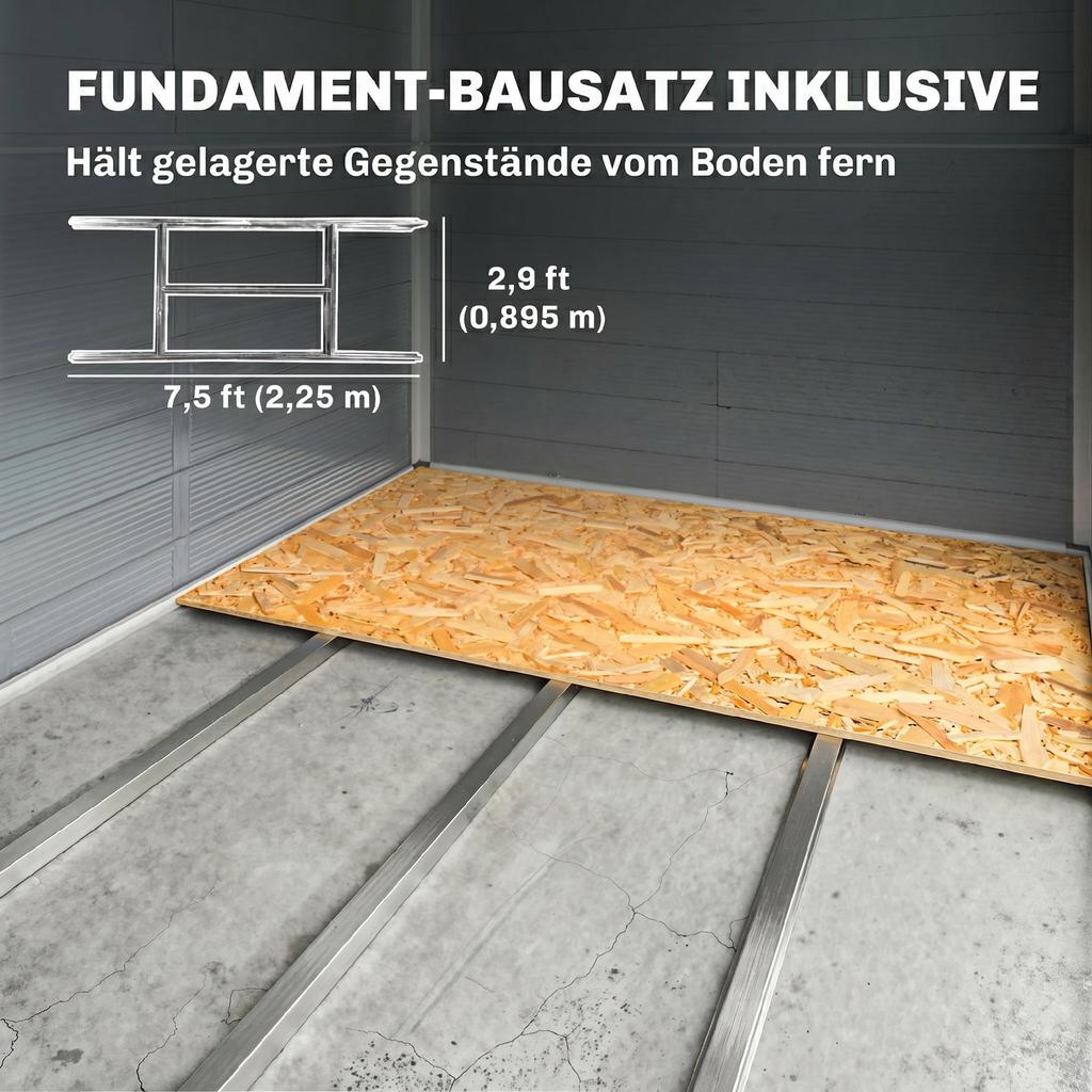 7.9ft X 6.2ft Aluminium Frame and Plastic Wall Shed, with Foundation - Grey