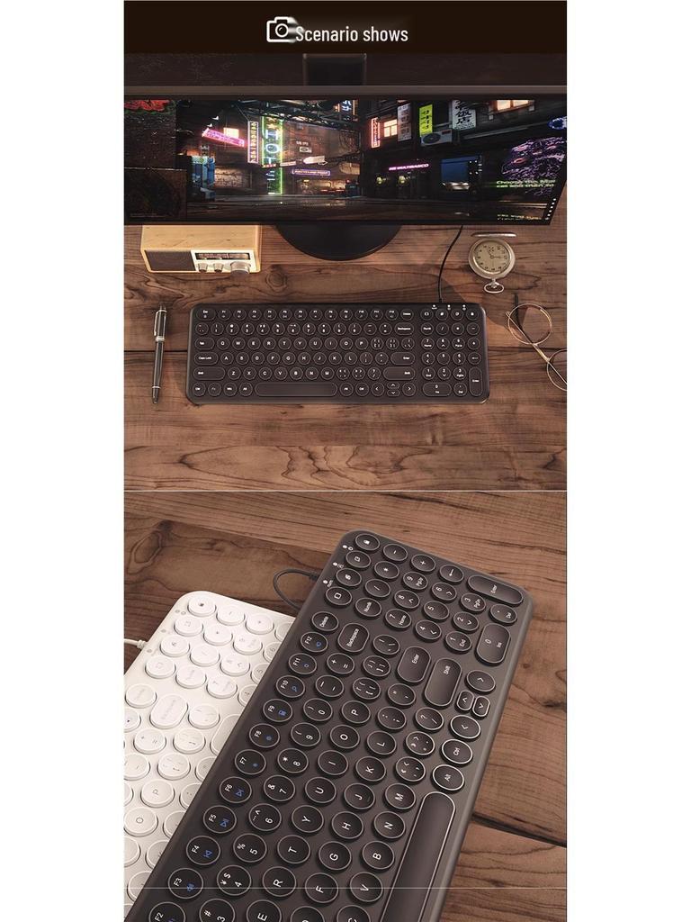 BOW Silent Wireless Keyboard & Wired Mouse Set, Bluetooth Compatible for Women's Office Use, Laptop & Desktop