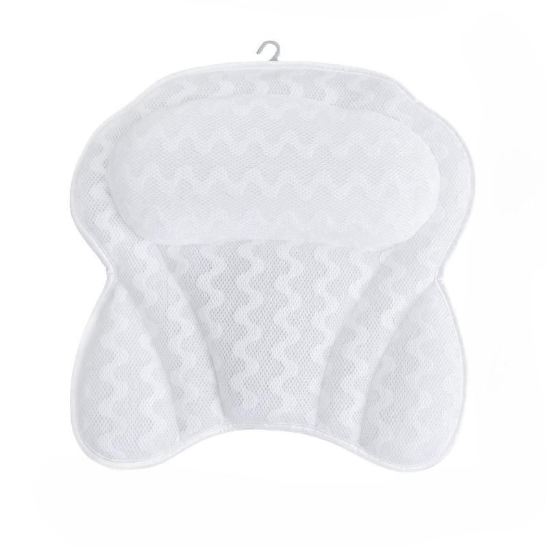 1pc Luxury Bath Pillow with 3D Air Mesh & Secure Suction | Neck/Back Support, Machine Washable, Home/Spa Use