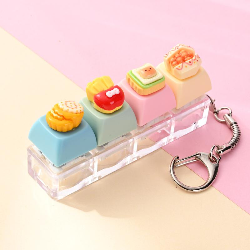 5/10Pcs Dessert Keycap Fidget Keychain Stress Relief Pendant Xmas Birthday Valentine Office Friend Party Gift Charm