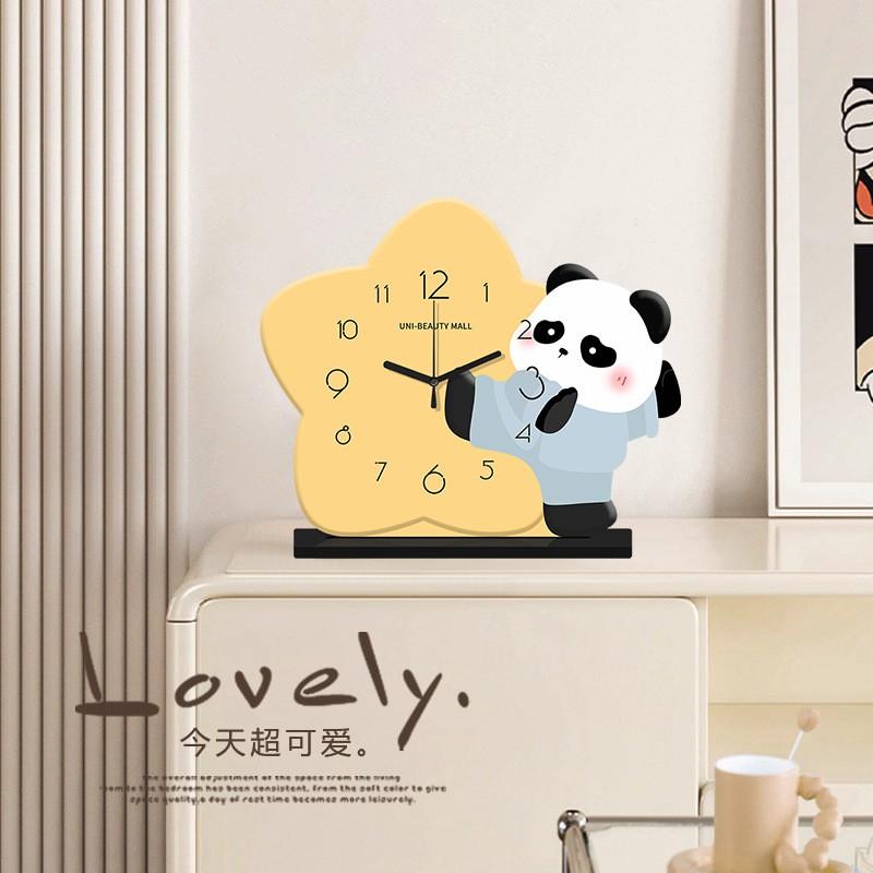 Kung Fu Panda Themed Desktop Clock Wooden Decorative Table Living Room Kids Cartoon Style Analog Timepiece